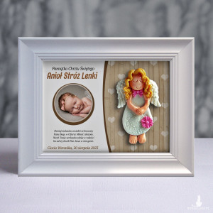 Pamiątka Chrztu Świętego - ramka 15x20 z aniołkiem