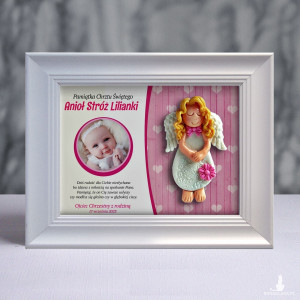 Pamiątka Chrztu Świętego - ramka 15x20 z aniołkiem
