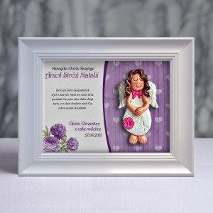 Pamiątka Chrztu Świętego - ramka 15x20 z aniołkiem