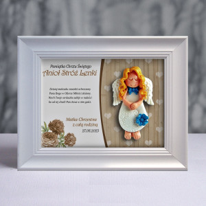 Pamiątka Chrztu Świętego - ramka 15x20 z aniołkiem