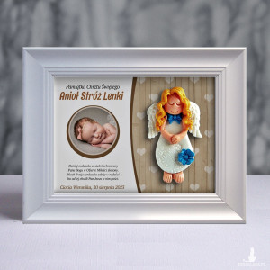 Pamiątka Chrztu Świętego - ramka 15x20 z aniołkiem