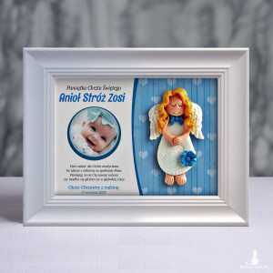 Pamiątka Chrztu Świętego - ramka 15x20 z aniołkiem