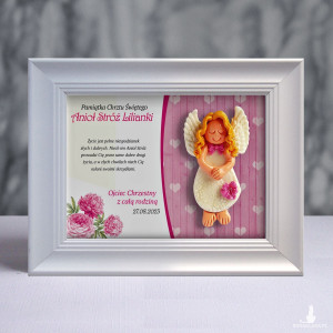 Pamiątka Chrztu Świętego - ramka 15x20 z aniołkiem