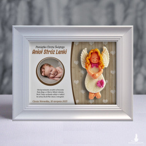Pamiątka Chrztu Świętego - ramka 15x20 z aniołkiem
