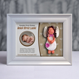 Pamiątka Chrztu Świętego - ramka 15x20 z aniołkiem