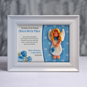 Pamiątka Chrztu Świętego - ramka 15x20 z aniołkiem