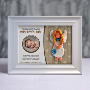 Pamiątka Chrztu Świętego - ramka 15x20 z aniołkiem