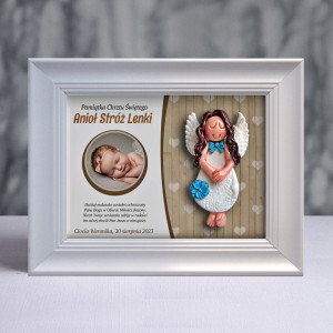 Pamiątka Chrztu Świętego - ramka 15x20 z aniołkiem