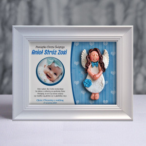 Pamiątka Chrztu Świętego - ramka 15x20 z aniołkiem