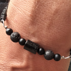 Bransoleta / bransoletka męska ochronna,czarny turmalin,onyks i lawa wulkaniczna
