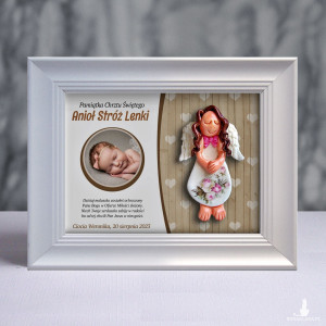 Pamiątka Chrztu Świętego - ramka 15x20 z aniołkiem