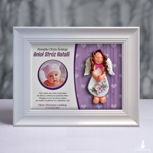 Pamiątka Chrztu Świętego - ramka 15x20 z aniołkiem