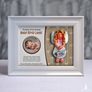 Pamiątka Chrztu Świętego - ramka 15x20 z aniołkiem
