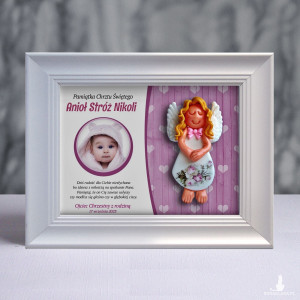 Pamiątka Chrztu Świętego - ramka 15x20 z aniołkiem