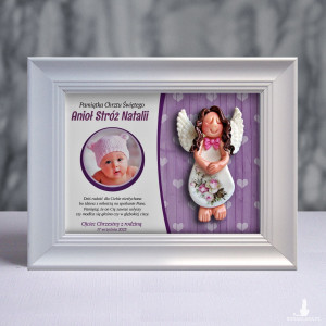 Pamiątka Chrztu Świętego - ramka 15x20 z aniołkiem