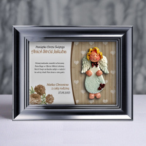 Pamiątka Chrztu Świętego - ramka 15x20 z aniołkiem