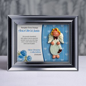 Pamiątka Chrztu Świętego - ramka 15x20 z aniołkiem