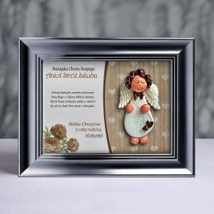 Pamiątka Chrztu Świętego - ramka 15x20 z aniołkiem