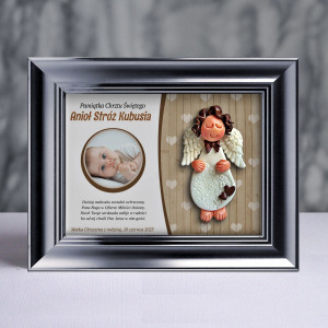Pamiątka Chrztu Świętego - ramka 15x20 z aniołkiem