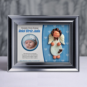 Pamiątka Chrztu Świętego - ramka 15x20 z aniołkiem