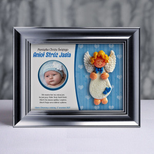 Pamiątka Chrztu Świętego - ramka 15x20 z aniołkiem