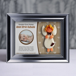Pamiątka Chrztu Świętego - ramka 15x20 z aniołkiem