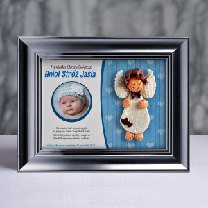 Pamiątka Chrztu Świętego - ramka 15x20 z aniołkiem