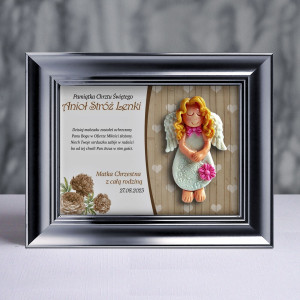 Pamiątka Chrztu Świętego - ramka 15x20 z aniołkiem