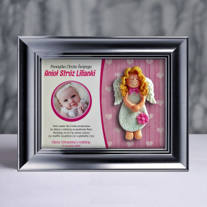 Pamiątka Chrztu Świętego - ramka 15x20 z aniołkiem