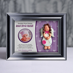 Pamiątka Chrztu Świętego - ramka 15x20 z aniołkiem