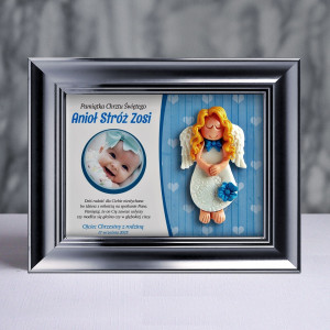 Pamiątka Chrztu Świętego - ramka 15x20 z aniołkiem