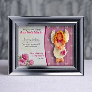 Pamiątka Chrztu Świętego - ramka 15x20 z aniołkiem