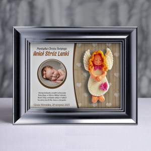 Pamiątka Chrztu Świętego - ramka 15x20 z aniołkiem