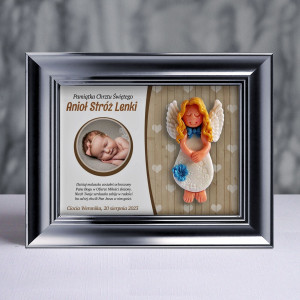 Pamiątka Chrztu Świętego - ramka 15x20 z aniołkiem