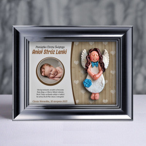 Pamiątka Chrztu Świętego - ramka 15x20 z aniołkiem