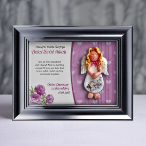Pamiątka Chrztu Świętego - ramka 15x20 z aniołkiem