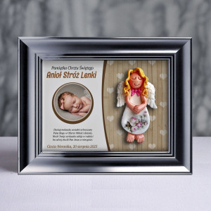 Pamiątka Chrztu Świętego - ramka 15x20 z aniołkiem