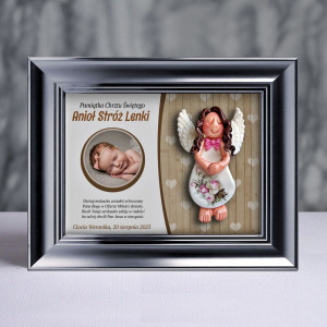 Pamiątka Chrztu Świętego - ramka 15x20 z aniołkiem