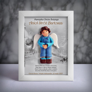 Pamiątka Chrztu Świętego - ramka 15x20 z aniołkiem