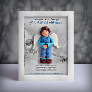 Pamiątka Chrztu Świętego - ramka 15x20 z aniołkiem