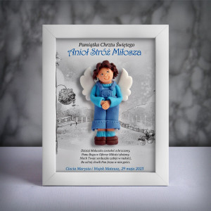 Pamiątka Chrztu Świętego - ramka 15x20 z aniołkiem