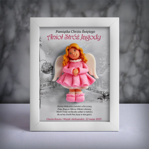 Pamiątka Chrztu Świętego - ramka 15x20 z aniołkiem