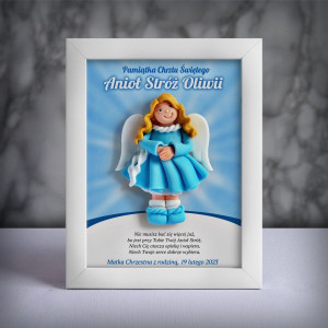 Pamiątka Chrztu Świętego - ramka 15x20 z aniołkiem