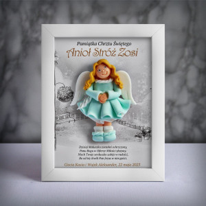 Pamiątka Chrztu Świętego - ramka 15x20 z aniołkiem