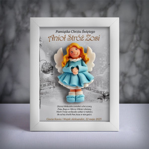 Pamiątka Chrztu Świętego - ramka 15x20 z aniołkiem
