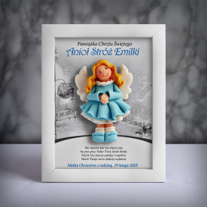 Pamiątka Chrztu Świętego - ramka 15x20 z aniołkiem