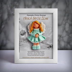 Pamiątka Chrztu Świętego - ramka 15x20 z aniołkiem