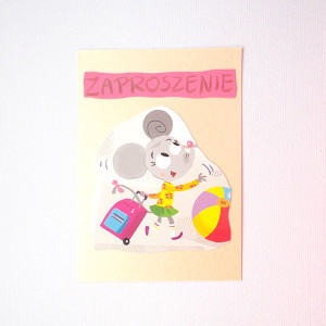 zaproszenie dla dziecka, bajkowe zaproszenia, śmieszne zaproszenia, zwierzęta zaproszenie, myszka zaproszenie dla dziewczynki, zaproszenie z myszką