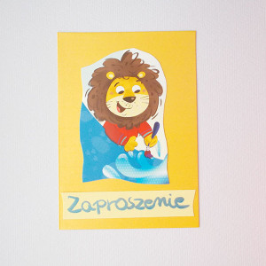 bajkowe zaproszenie dla dziecka, lew zaproszenie, śmieszne zaproszenie, zwierzęta zaproszenie, kolorowe zaproszenia na różne okazje, zaproszenia dla dzieci