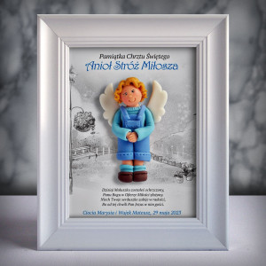 Pamiątka Chrztu Świętego - ramka 15x20 z aniołkiem